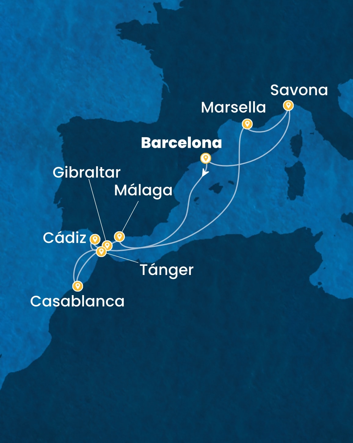 Itinerario oficial Costa Cruceros BCN10A1K: Gibraltar, Marruecos, España, Francia e Italia — Costa Fascinosa